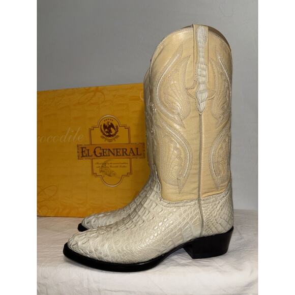 El General Cowboy Boots‎ Ivory Leather Embroidered Horn Back Leather Mens Size 6 main image 12